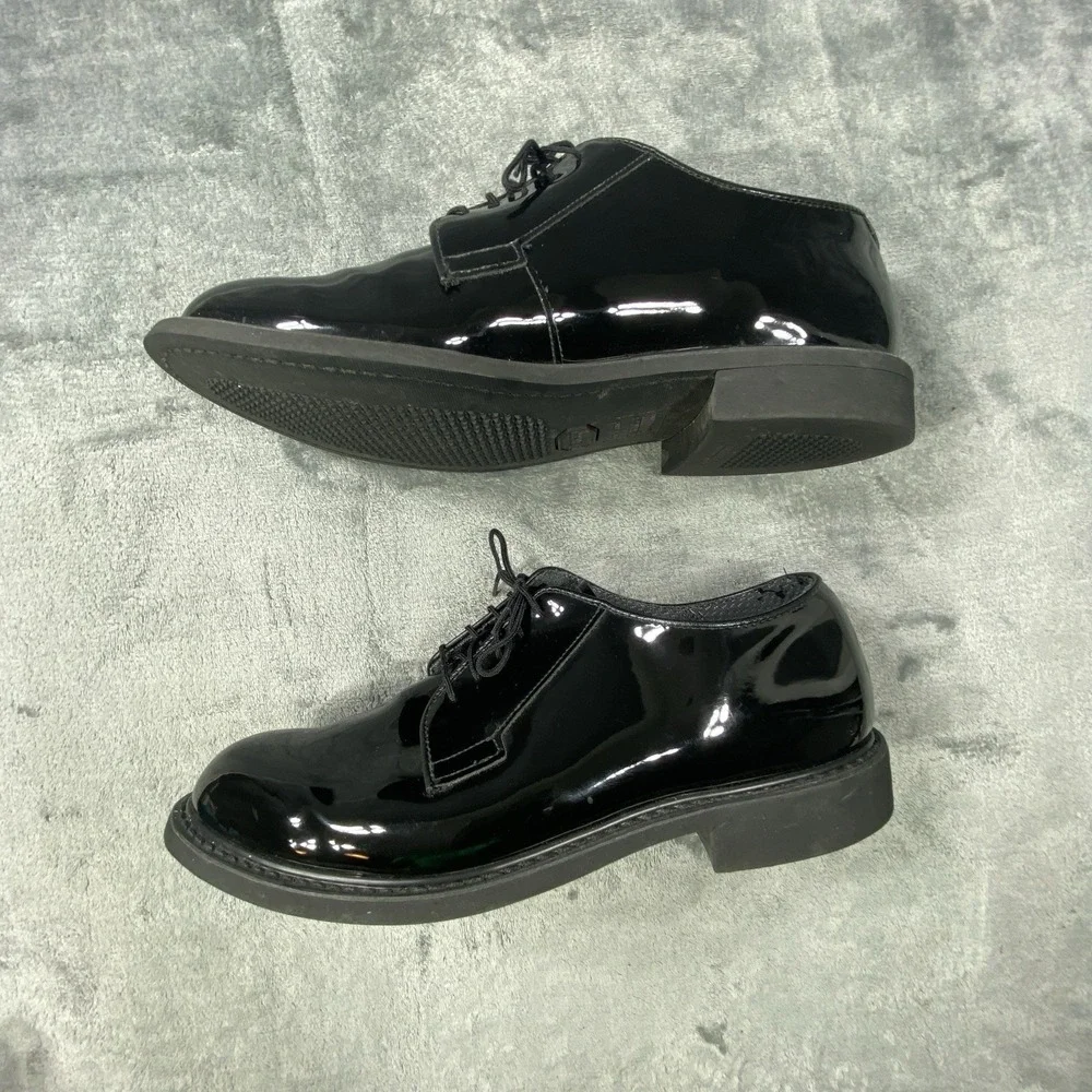 Bates Dress‎ Shoes Size 10 Black Shiny Lace-Up Vibram Business Military Gloss